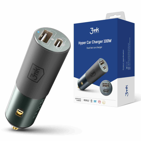 3mk nabíječka do auta - Hyper Car Charger 100W, 1x USB + 1x USB-C (PD)