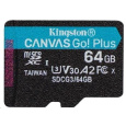 Kingston MicroSDXC karta 64GB Canvas Go! Plus, R:170/W:70MB/s, Class 10, UHS-I, U3, V30, A2