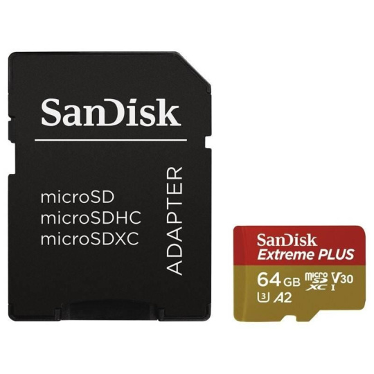 SanDisk micro SDXC karta 64GB Extreme PLUS (200 MB/s Class 10, UHS-I U3 V30) + adaptér