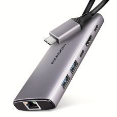 AXAGON HMC-6G2L, USB 10Gb/s hub, 2x USB-A, 1x USB-C, HDMI 4k/60, RJ-45, PD 100W, kabel USB-C 15cm